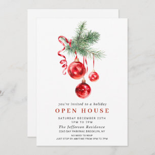 Invitation Aquarelle ornement NOËL VACANCES OUVERTE MAISON