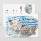 Invitation Aquarelle Otter Animal ANNIVERSAIRE Fun PARTY Invi (Devant / Derrière)
