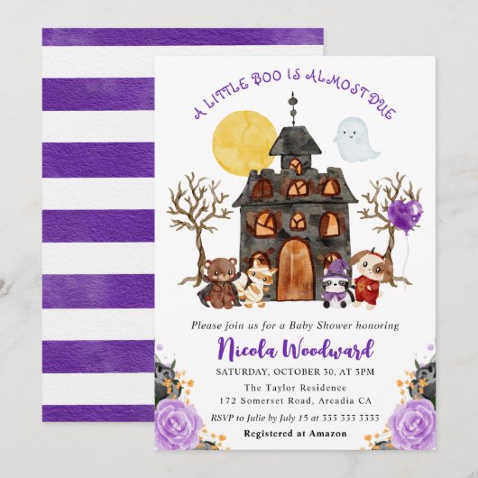 Invitation Aquarelle ou traitement Baby shower d'Halloween (Devant / Derrière)