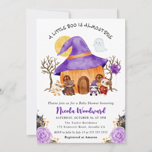 Invitation Aquarelle ou traitement Baby shower d'Halloween (Devant)