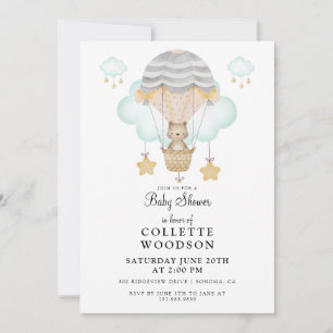 Invitation Aquarelle Ours à air chaud Baby shower Invita