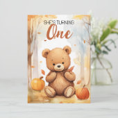 Invitation Aquarelle Ours blanc et Brown Automne 1er annivers (Debout devant)