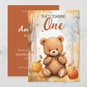 Invitation Aquarelle Ours blanc et Brown Automne 1er annivers (Devant / Derrière)