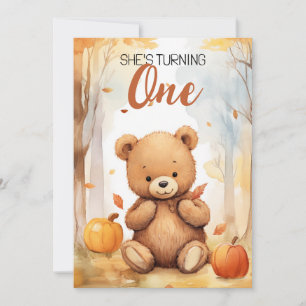Invitation Aquarelle Ours blanc et Brown Automne 1er annivers