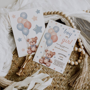 Invitation Aquarelle Ours bleu rose Ballons Sexe Révélation