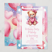 Invitation Aquarelle Ours Coeur Motif fête d'anniversaire (Devant / Derrière)