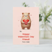 Invitation Aquarelle Ours Coeur rouge xoxo Saint Valentin (Debout devant)