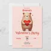 Invitation Aquarelle Ours Coeur rouge xoxo Saint Valentin (Devant)