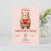 Invitation Aquarelle Ours Coeur rouge xoxo Saint Valentin (Debout devant)