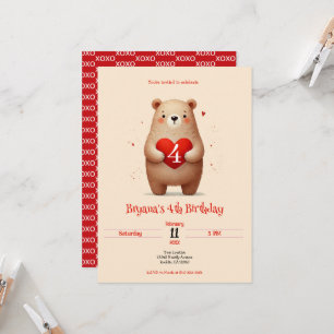Invitation Aquarelle Ours Coeur rouge xoxo Saint Valentin Ann