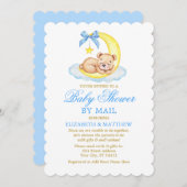 Invitation Aquarelle Ours Lune Bleu Douche Or par Mail (Devant / Derrière)