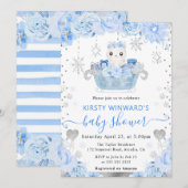 Invitation Aquarelle Ours polaire Baby shower Floral (Devant / Derrière)