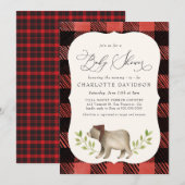 Invitation Aquarelle Ours rustique Bois Baby shower garçon (Devant / Derrière)