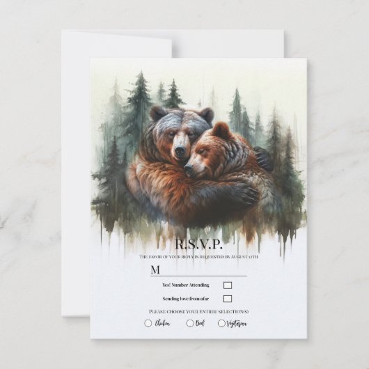 Invitation Aquarelle Ours rustique Wilderness RSVP (Devant)