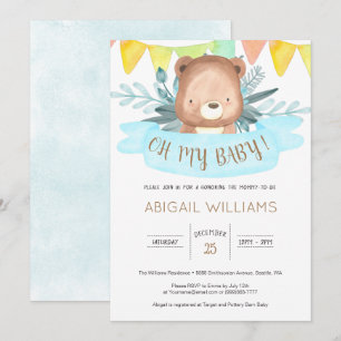 Invitation Aquarelle Ours Sexe Baby shower neutre