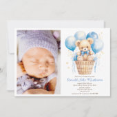 Invitation Aquarelle, Ours Teddy, Photo Boy Baptême (Devant)