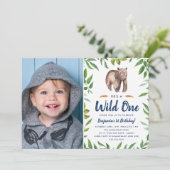 Invitation Aquarelle Ours Wild One | Photo fête d'anniversair (Debout devant)