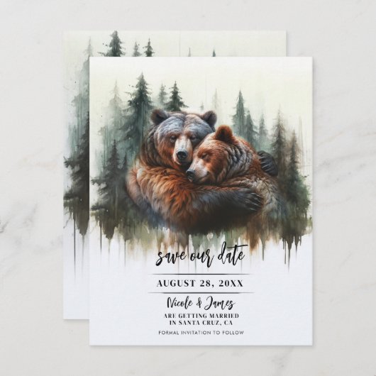 Invitation Aquarelle Ours Wilderness rustique Enregistrer la (Devant / Derrière)