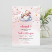 Invitation Aquarelle ourson nuage de neuf filles baby shower (Debout devant)