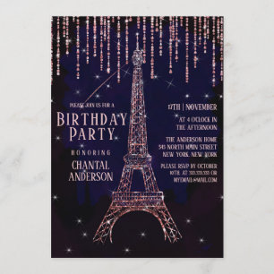 Invitation Aquarelle Paillettes Paris Tour Eiffel Anniversair