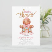 Invitation Aquarelle pain d'épices Baby shower rose (Debout devant)