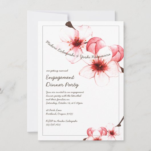 Invitation Aquarelle Painted Cherry Blossom Engagement (Devant)