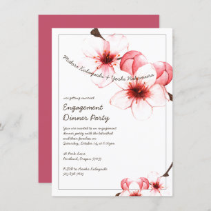 Invitation Aquarelle Painted Cherry Blossom Engagement
