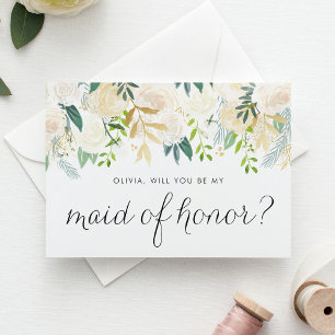Invitation Aquarelle Pale Peonies Be My Maid of Honor Card