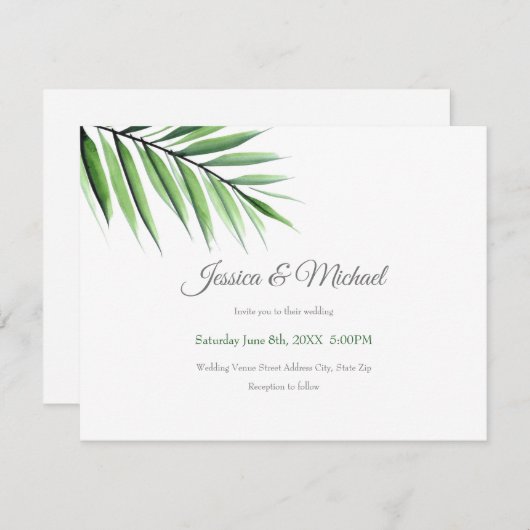 Invitation Aquarelle Palm (Devant / Derrière)