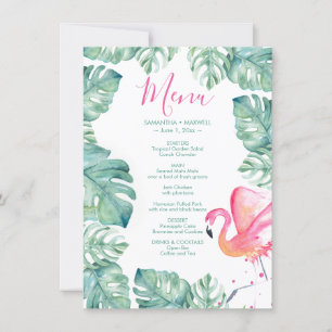 Invitation Aquarelle Palm Feuille Flamant rose rose Tropical
