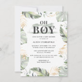 Invitation Aquarelle Palm Giraffe Safari Baby shower garçon (Devant)