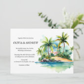 Invitation Aquarelle Palm Tree Beach Mariage de l'île tropica (Debout devant)