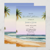 Invitation Aquarelle Palm Trees Beach Island Fête des mariées (Devant / Derrière)