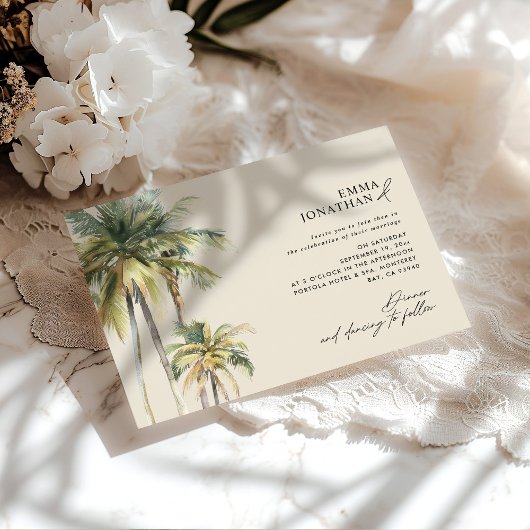 Invitation Aquarelle Palmier Destination mariage côtier