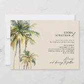 Invitation Aquarelle Palmier Destination mariage côtier (Devant)