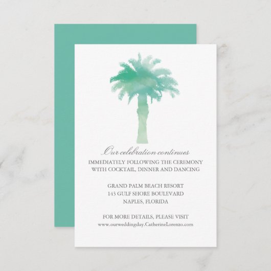 Invitation Aquarelle Palmier serein | Réception (Devant / Derrière)