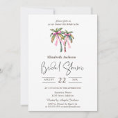 Invitation Aquarelle Palms Pink Bow Beach Fête des mariées (Devant)