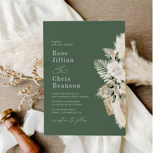 Invitation Aquarelle Pampas Floral Sage Vert Mariage