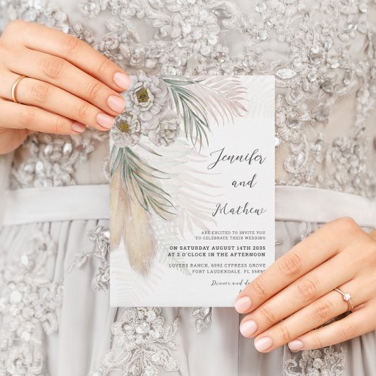 Invitation Aquarelle Pampas Grass & Blanc Floral Mariage