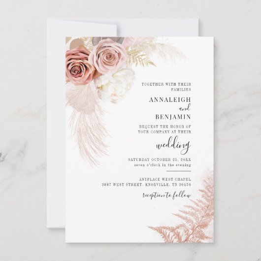Invitation Aquarelle Pampas Grass Mariage aquarelle (Devant)