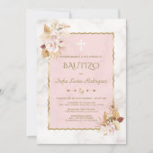 Invitation Aquarelle Pampas Grass rose Fleurs Or Bautizo (Devant)