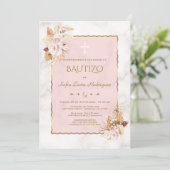 Invitation Aquarelle Pampas Grass rose Fleurs Or Bautizo (Debout devant)