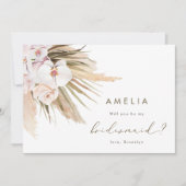 Invitation Aquarelle Pampas Gris Tu Seras Ma Serveuse D'Épous (Devant)