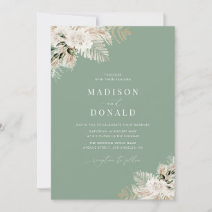 Invitation aquarelle pampas herbe sauge vert mariage