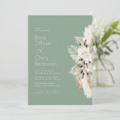 Invitation Aquarelle pampas mariage vert sauge fleurie (Debout devant)