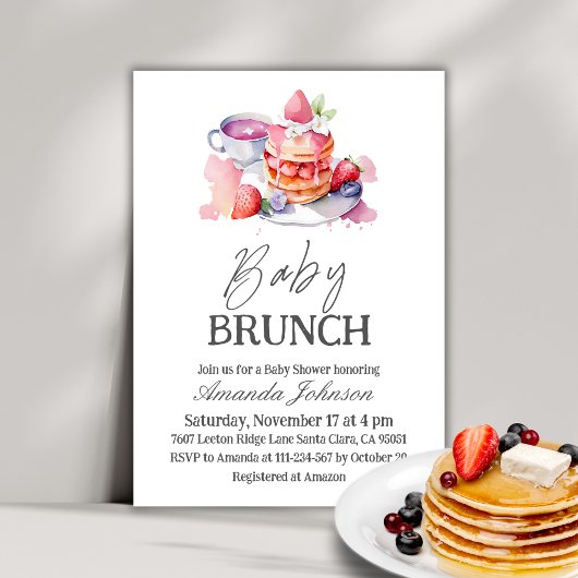 Invitation Aquarelle Pancake avec baies Bébé Brunch Douche