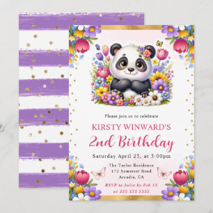 Invitation Aquarelle Panda de Pâques Fleurs de Printemps Anni