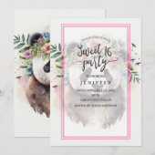 Invitation Aquarelle Panda Flowers (Devant / Derrière)