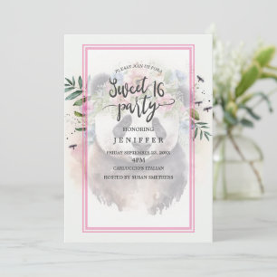 Invitation Aquarelle Panda Flowers