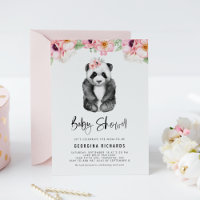 Aquarelle Panda rose Anémones Baby shower fille